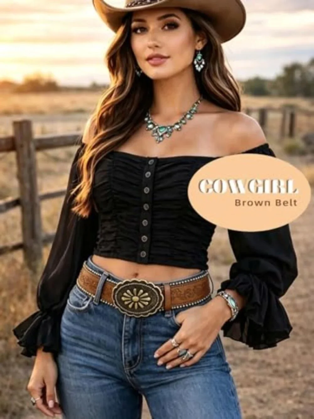 Women Western Belt with Heart Embossed Buckle Vintage Brown Belt for Jeans Pant